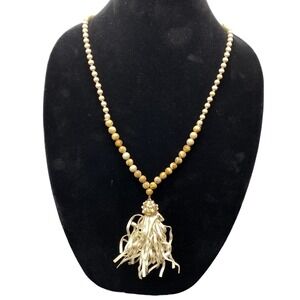 Wood bead Tassel Necklace‎ Womens Beige Brown Boho Beaded Tassel Unique
